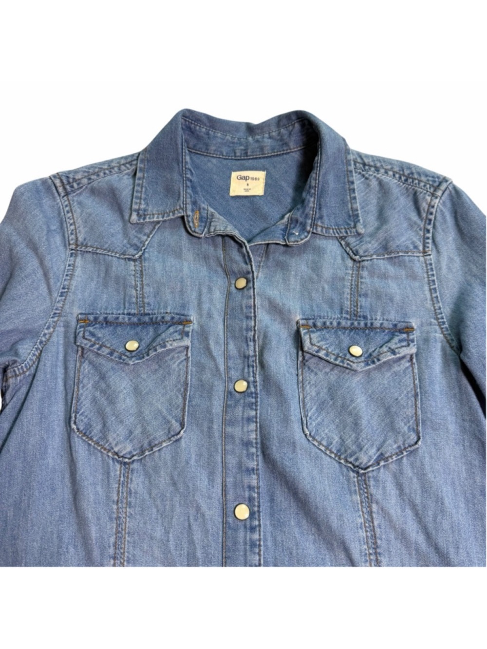 Gap Western Denim Mini Shirtdress Boho Coastal Cowgirl Women’s Sz Small - Picture 7 of 9